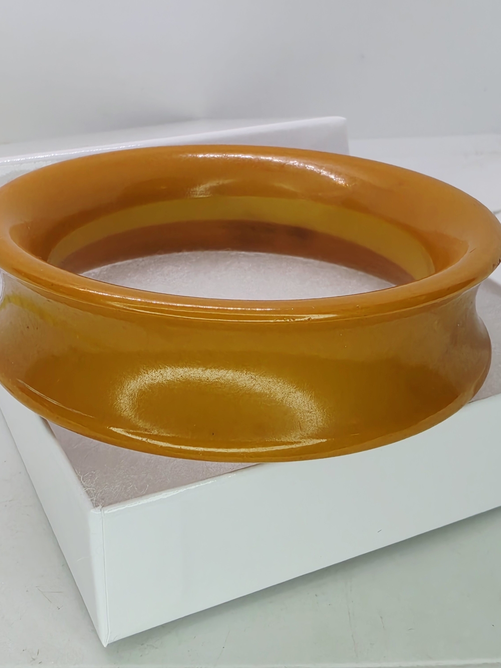 Vintage Bakelite Bracelet Butterscotch Yellow Wide Concave Waist Bangle Tested